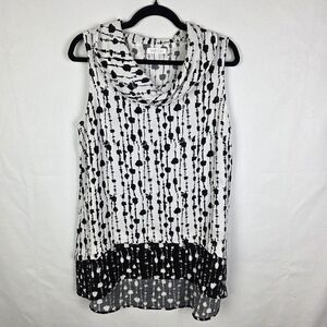 Habitat Cowl Neck Black And White Layered Tunic Size Medium Lagenlook Geometric